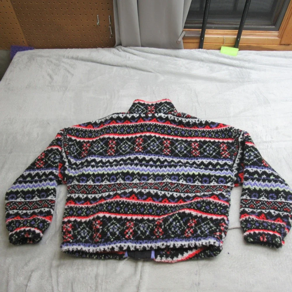 DSG Aztec Jacket Girls Medium Black Cozy Fleece Full Zip Funky Fair Isle $55 NEW